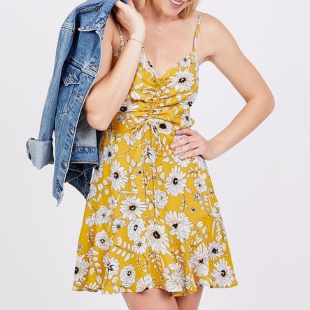 Yellow Flower Mini Dress
